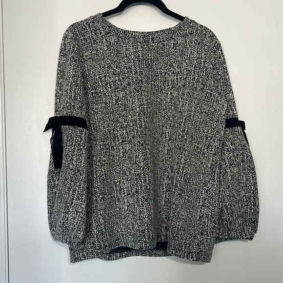 Karl Lagerfeld Black & Grey Balloon Sleeve with Bow Detail Long Sleeve Top - Picture 1 of 4